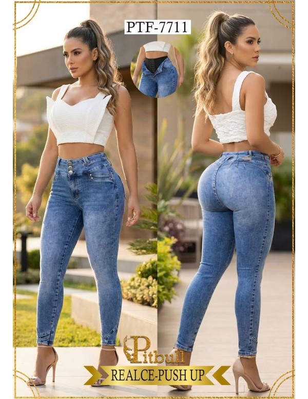 Pantalón Pitbull Con Faja PTF7711 | Realce Push Up | Moldea Abdomen