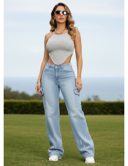 Pantalón Colombiano Pitbull | Bota Recta Cargo Azul | PC7724