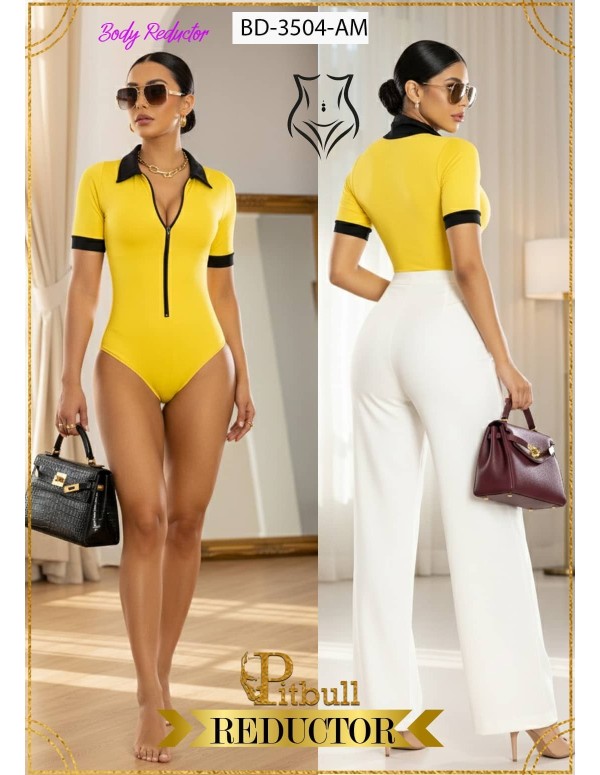 Body Reductor Colombiano Pitbull | Manga Corta con Cremallera | BD3504