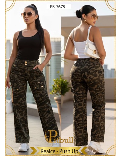 Pantalón Cargo Camuflaje Pitbull PB7675  Diseño Urbano con Push-Up y Realce