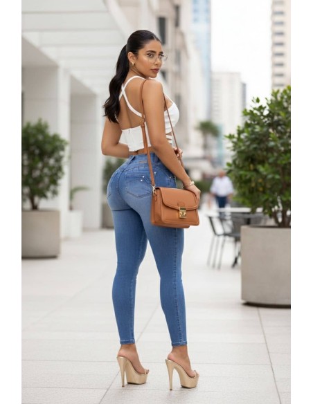 Jean levanta cola con faja interna | Pitbull PTF7697 | Control total con estilo colombiano