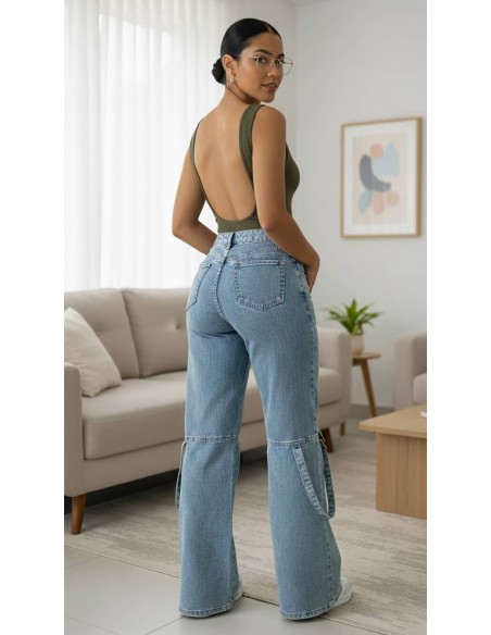 Pantalón Cargo Pitbull Azul PC7684 - Tiro Alto con Push Up