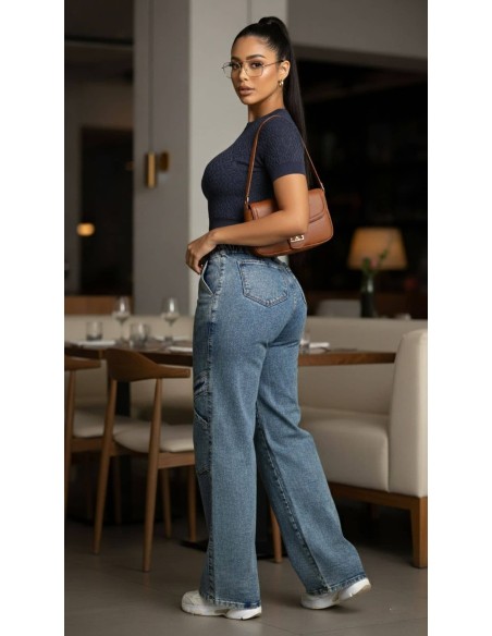 Pantalón Cargo Pitbull Azul PC7686 - Estilo Urbano con Push Up

