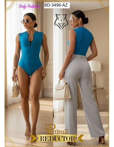 Body Reductor Pitbull Azul BD3496-AZ - Sin Mangas con Cremallera