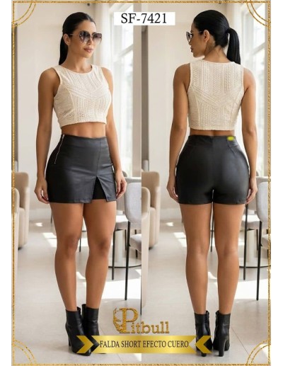 Short Colombiano Tipo Cuero Pitbull | Realce Push Up | Control de Cintura | Moda Colombiana