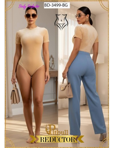 Body Reductor Colombiano Pitbull BD3499 | Manga Corta en Terciopelo con Corte Tanga

